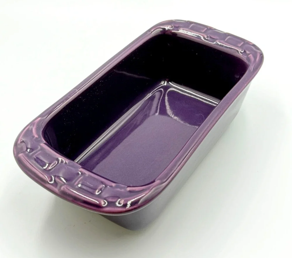 Vintage Longaberger Pottery Woven Traditions Eggplant Purple Small Loaf Pan Dish